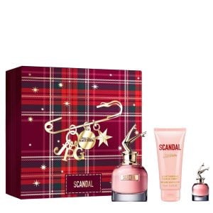 The Jean Paul Gaultier Scandal Gift Set Features Scandal Eau De Parfum 50ml, EDP Miniature 6ml and Body Lotion 75ml.