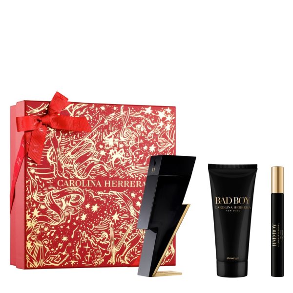 The Carolina Herrera Bad Boy Gift Set Features Bad Boy Eau De Toilette 100ml, EDT Travel Spray 10ml and Shower Gel 100ml.