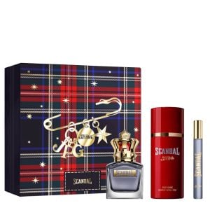 The Jean Paul Gaultier Scandal Pour Homme Gift Set Features Scandal Pour Homme Eau De Toilette 50ml, EDT Travel Spray 10ml and Deodorant Spray 150ml.