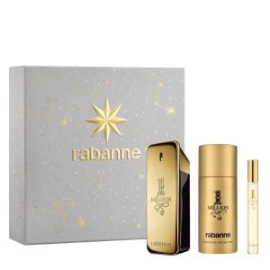 The Rabanne 1 Million Gift Set Features 1 Million Eau De Toilette 100ml, EDT Travel Spray 10ml and Deodorant Spray 150ml.