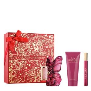 The Carolina Herrera La Bomba Gift Set Features La Bomba Eau de Parfum 50ml, EDP Travel Spray 10ml and Body Lotion 100ml.