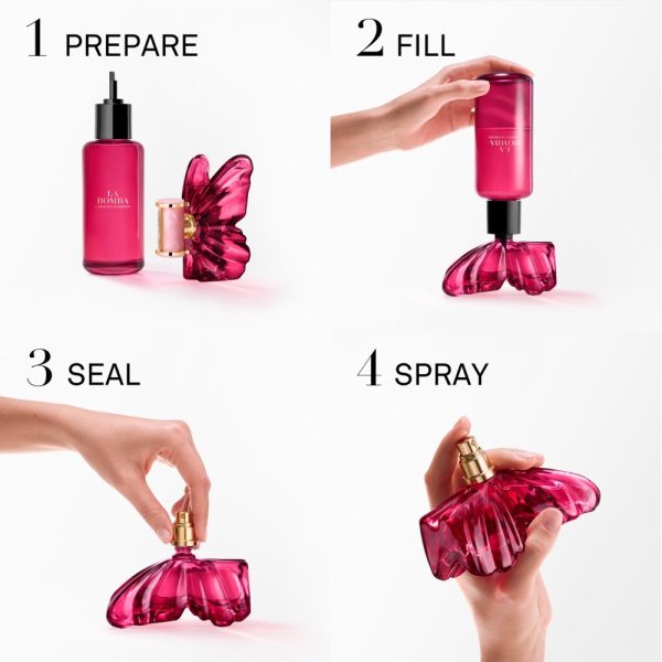 4 steps to using the Carolina Herrera La Bomba Refill