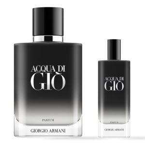 The Giorgio Armani Acqua Di Gio Parfum Gift Set Features Acqua Di Gio Parfum 100ml and Parfum Spray 15ml.