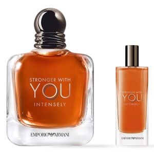 The Emporio Armani Stronger with You Intensely Gift Set Features Stronger with you Intensely Eau De Parfum 100ml and EDP Travel Spray 15ml,