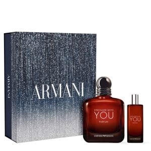The Emporio Armani Stronger With You Parfum Gift Set Features Stronger with You Parfum 100ml and Parfum Travel Spray 15ml.