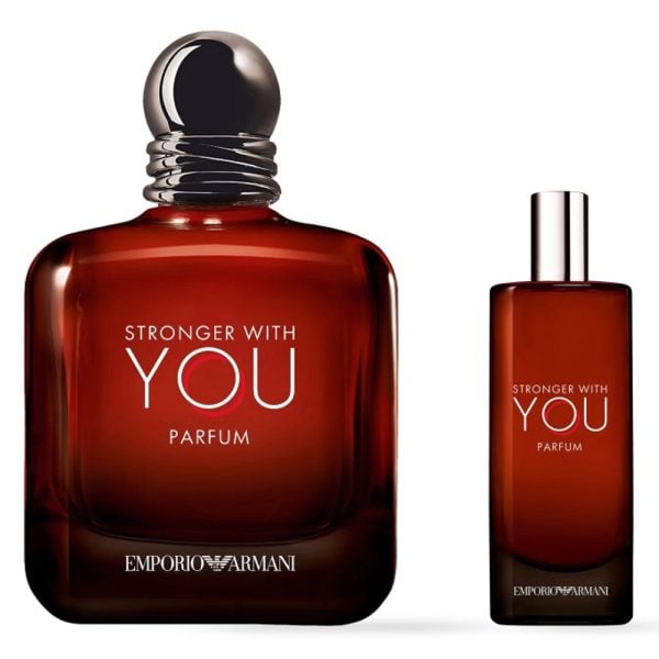 The Emporio Armani Stronger With You Parfum Gift Set Features Stronger with You Parfum 100ml and Parfum Travel Spray 15ml.