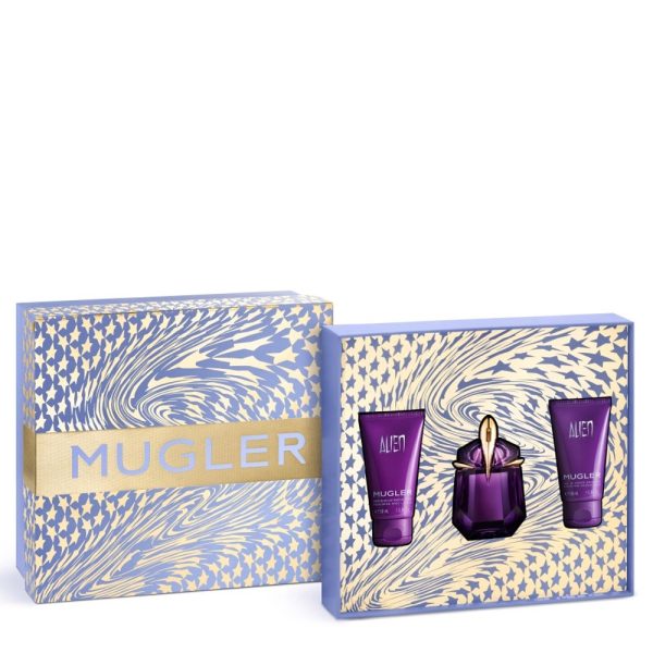 The Mugler Alien Gift Set Features Alien Eau de Parfum 30ml, Body Lotion 50ml and Shower Gel 50ml.