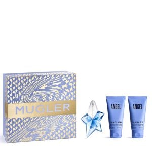 The Mugler Angel Gift Set Features Angel Eau De Parfum 25ml, Body Lotion 50ml and Shower Gel 50ml.
