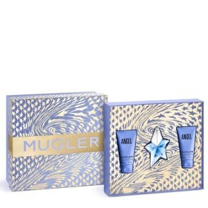The Mugler Angel Gift Set Features Angel Eau De Parfum 25ml, Body Lotion 50ml and Shower Gel 50ml.
