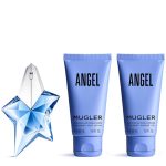 The Mugler Angel Gift Set Features Angel Eau De Parfum 25ml, Body Lotion 50ml and Shower Gel 50ml.