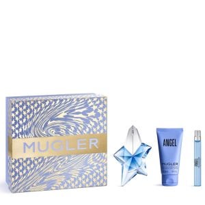 The Mugler Angel Gift Set Features Angel Eau De Parfum 50ml, EDP Travel Spray 10ml and Body Lotion 50ml.