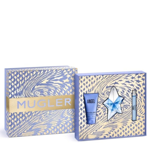 The Mugler Angel Gift Set Features Angel Eau De Parfum 50ml, EDP Travel Spray 10ml and Body Lotion 50ml.