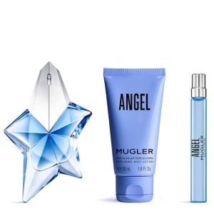 The Mugler Angel Gift Set Features Angel Eau De Parfum 50ml, EDP Travel Spray 10ml and Body Lotion 50ml.