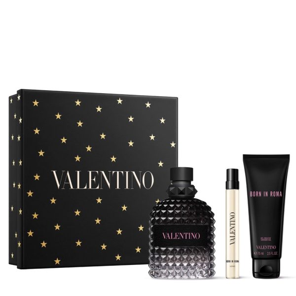 The Valentino Uomo Born In Roma Gift Set Features Uomo Born in Roma Eau de Toilette 100ml, EDT Travel Spray 10ml and Shower Gel 75ml.