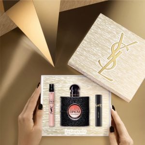 The Yves Saint Laurent Black Opium Gift Set Features Black Opium Eau De Parfum 50ml, EDP Travel Spray 10ml and Mascara 2ml.