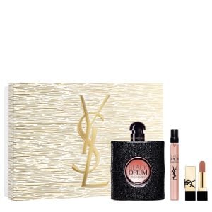 The Yves Saint Laurent Black Opium Gift Set Features Black Opium Eau De Parfum 90ml, EDP Travel Spray 10ml and Miniature Lipstick.