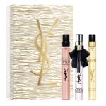 The Yves Saint Laurent YSL Miniature Gift Set Features Black Opium Eau De Parfum 10ml, Libre Eau De Parfum 10ml and Mon Paris Eau De Parfum 10ml.