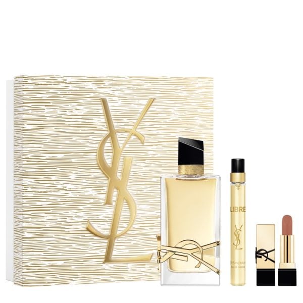 The Yves Saint Laurent Libre Gift Set Features Libre Eau De Parfum 90ml, EDP Travel Spray 10ml and Lipstick.
