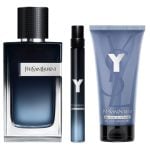 The Yves Saint Laurent YSL Y For Men Gift Set Features Y Eau De Parfum 100ml, EDP Travel Spray 10ml and Shower Gel 50ml.