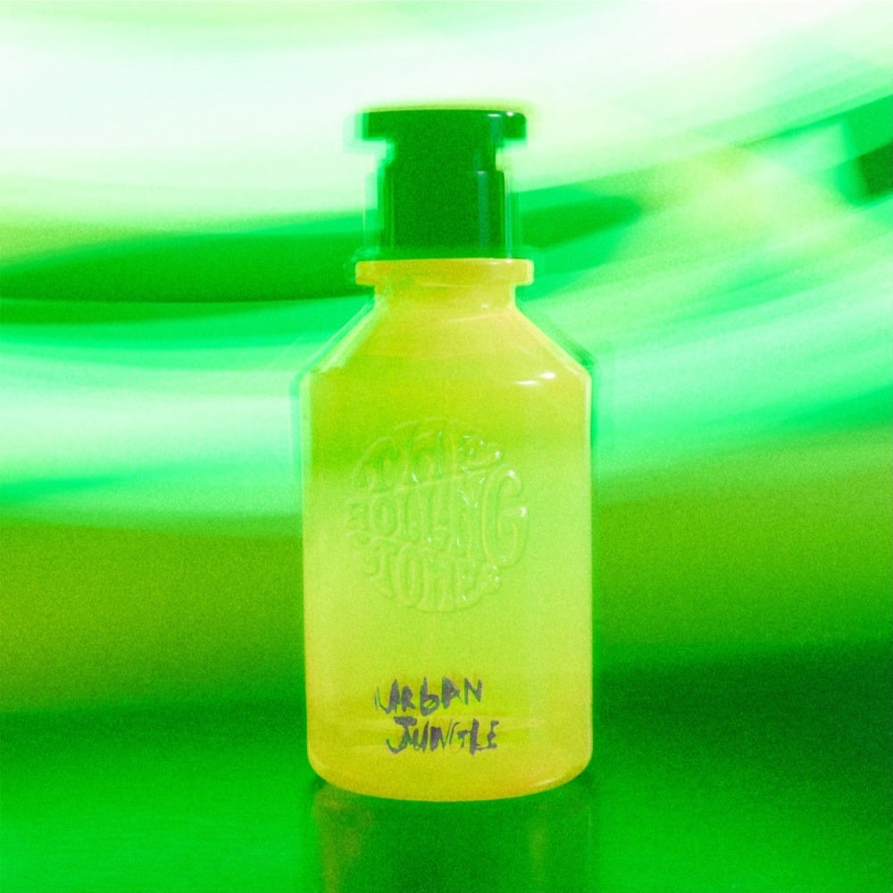 The Rolling Stones Urban Jungle Eau de Parfum Bottle Shot Subversive Scents by The Rolling Stones Satisfaction bold green bottle