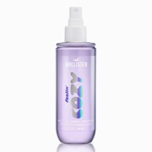 purple hued Hollister Feelin Cozy hair and body mist bottle