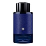 Deep blue lacquered Montblanc Explorer Infinite bottle