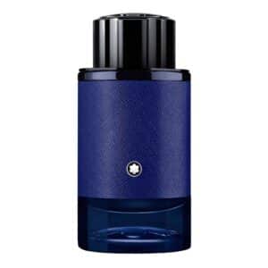 Deep blue lacquered Montblanc Explorer Infinite bottle