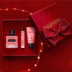 Image of The Valentino Donna Born In Roma Gift Set Features Donna Born In Roma Eau De Parfum 100ml, EDP Travel Spray 10ml and Body Lotion 50ml.